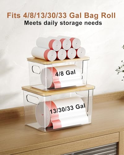 Trash Bag Dispenser 2 Pack (XL+S) - Trash Bag Holder with Bamboo Top - size: XL+S-2 Pack