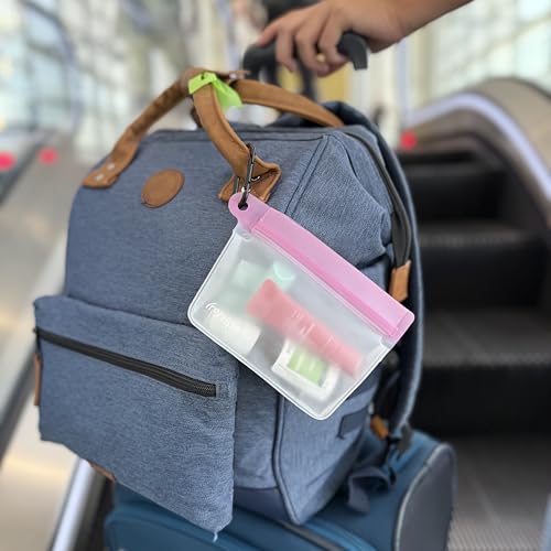 (re)zip On-the-Go Stand Up 1-Cup Clip-On Bags with 2 Carabiners, 2-Pack Pink - Reusable Bags | Travel-Ready, Leakproof, Airtight Seal, Water-Resistant, Food Grade & BPA Free - color: Pink
