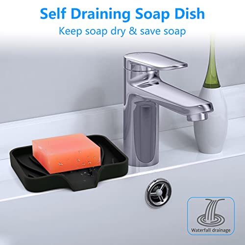 3-Pack Silicone Soap Dish, Sponge Holder for Sink, Kitchen Soap Tray, Bathroom Soap Holder, Sponge Tray with Drain (Black) - color: Black Style B