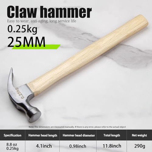 8.8 Ounce Claw Hammer,Forged Carbon Steel Head Small Hammer | Wood Hammer Solid wood handle claw hammer for Home Repair& DIY
