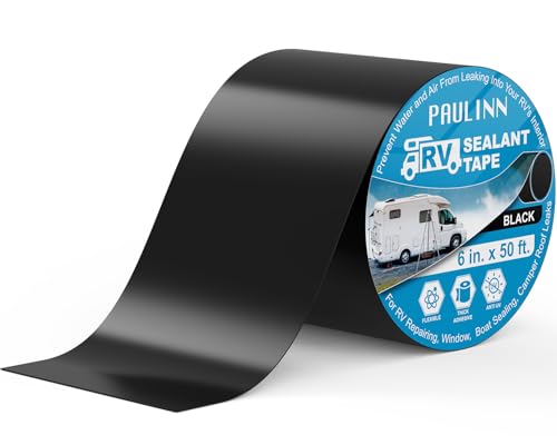 PAULINN Butyl Sealant Waterproof Tape, 6 Inch X 50 Foot Camper Roofing Tape Black, UV & Weatherproof Roof Seal Tape for RV Camper Trailer Boat Window Sealing Leak Repair - style: 6in*50ft, Black
