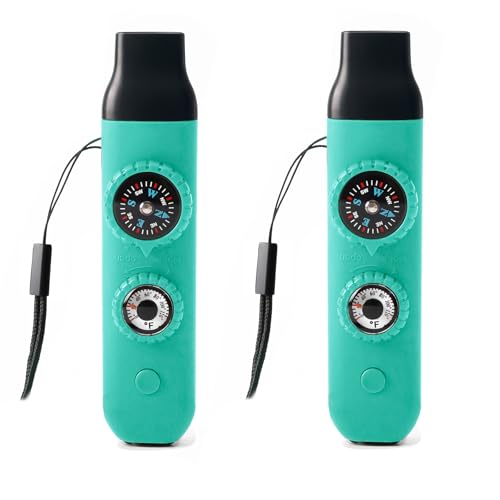 Emergency Survival Safety Whistle，Whistle for Kids with Lanyard,Compass,Thermometer,Ideal for Kayaking, Boating, Hiking, Camping, Climbing - color: TURQUOISE 2pcs