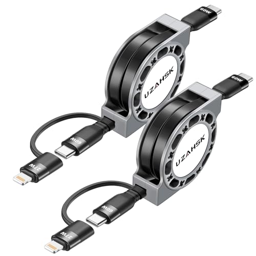 Multi Charging Cable, 2 in 1Retractable Multi Charging Cord | [60W 2Pack 1.2M] , USB C To Lightning/Type C Port Compatible with iPhone 17 16 15/Huawei/Samsung/Pixel/Sony/LG - size: 27W TO 60W:2PACK