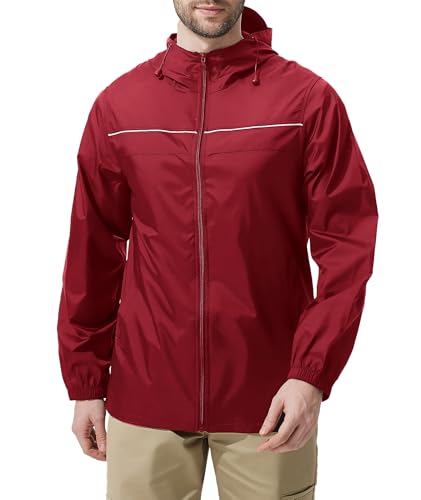 ZITY Mens Rain Jacket with Lining Waterproof Lightweight Rain Coats Packable Hooded Windbreaker for Hiking Golf Cycling - color: Red, size: 3X-Large