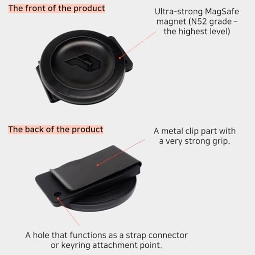 Magnetic Clip Phone Holder with Safety Strap – Hands-Free Mount for Backpack, Harness | Hiking, Delivery, Outdoor Use | MagSafe Compatible (MagSafe Compatible)