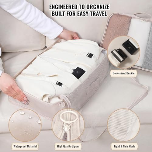 Compression Packing Cubes 7-Piece Set, Lightweight Travel Organizer Bags with Mesh Cubes, Underwear Cube, Shoe Bag, Laundry Bag and Pouch, Carry-On and Cruise Essentials