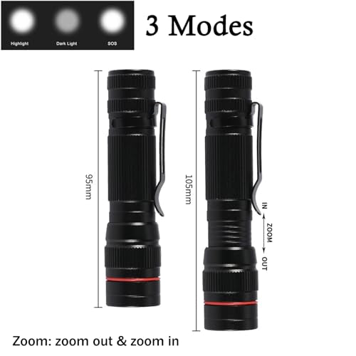 Wrrozz 2 Pack Small Mini LED Rechargeable Flashlight, Zoomable with Clip - size: B-2 pack
