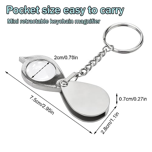 Rongon 10X Pocket Magnifying Glass Small Folding Keychain Magnifier - color: Silver-1pcs