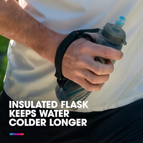 HydraPak SkyFlask Speed - Collapsible Handheld Running Water Bottle (350ml, 500ml, 500ml Insulated) - Adjustable Strap, Lightweight, Spill-Proof Cap - color: *NEW* Clear, style: 500ml IT