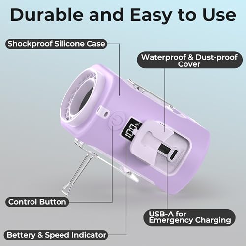 AMACOOL Mini Portable Waist Fan Clip on, 13000RPM Wearable Shirt Belt Fan - color: LAVENDER