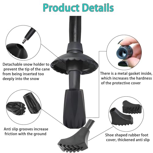 6Pcs Trekking Pole Tips Replacement Protectors, Rubber Feet for Hiking Pole Tips Rubber Tips Accessories, Fits Most Standard Walking Sticks Shock Absorbing(11mm/0.43" Hole Diameter) - size: inch