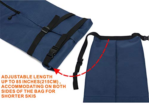 TurnWay Ski Bag | Transport Skis Up to 215 cm, Poles & Extras | Waterproof - for Men, Women and Youth - color: Blue