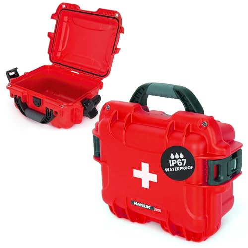 NANUK 905 Waterproof First Aid Case Empty – Durable, Medical First Aid Organizer Case, IP67-Rated, Dustproof, Impact-Resistant, and Floats (9.4" x 7.4" x 5.5") – Red - size: 905 - Empty