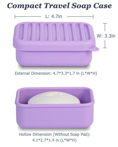 HighHerz Superior Leak-Proof Silicone Travel Soap Case, Portable Soap Container with Draining Layer, Durable Soap Box, Shatter-Proof Soap Holder for Bathroom, Gym, Travel Size Toiletry (Purple) - color: Purple