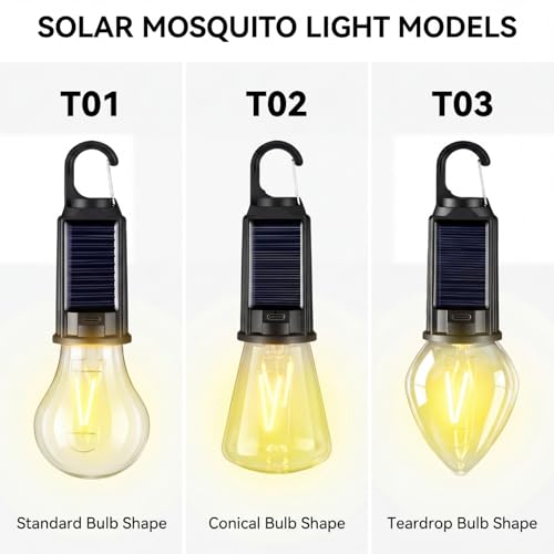 4 Pack Solar Tent Lights for Camping, Yellow Mosquito Repellent Light Bulbs, Rechargeable Hanging Lanterns with Hooks, Portable Bug Proof LED Lantern for Camping, Hiking & Emergency Power(T01)