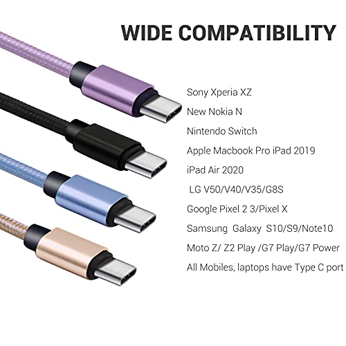 Short USB C Cable [4-Pack 8 inch], 3A Fast Charging USB 2.0 Data Transfer to Type C Phone Charger Cord Nylon Braided Compatible with Samsung Galaxy S10 S9, Pixel 3, LG V30, Charging Station | USB 2.0 Data Transfer, Nylon Braided, Colorful, USB A to USB C