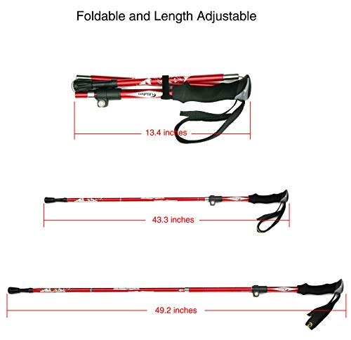 A ALAFEN 7075 Aluminum Collapsible Ultralight Trekking Pole | Fit Height 5'3" - 6'2", Collapsible to 13.4in, Quick Lock, Adjustable 43-49in, for Hiking, Travel, Trekking, Men & Women - color: Red