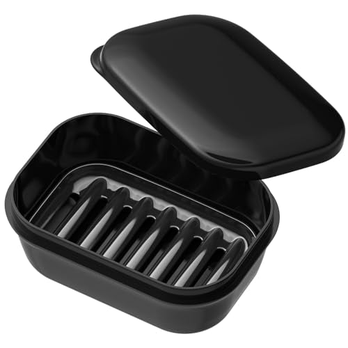 Quatish Leakproof Soap Dish with Lid & Draining Layer, Shatterproof Travel Bar Soap Holder Case Container, Portable Travel Size Toiletries Essentials for Camping, Gym, Bathroom, Black - color: Black, size: Medium