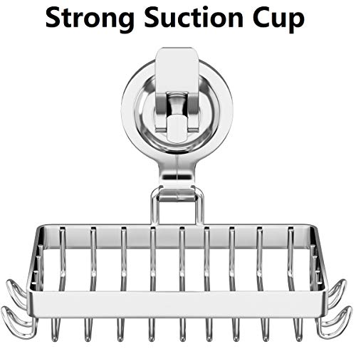 Soap Holder Shower, Suction Cup Soap Dish for Shower with 4 Hooks, 304 Stainless Steel, Silver - color: Silver