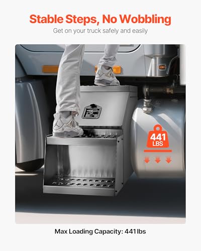 VEVOR Semi-Truck Step Tool Box, 18" x 27.5" x 25.4" Heavy Duty Aluminum Toolbox Side Mount, Waterproof Side Storage Saddle Step Box with T-Handle Lock & Keys for Semi Trucks, Flatbed Trailers - size: 18 x 27.5 x 25.4 inch