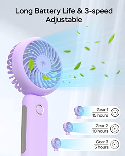 Portable Handheld Misting Fan, USB Rechargeable, Foldable with Water Tank, 3 Speeds, for Travel and Outdoors (purple) - color: purple