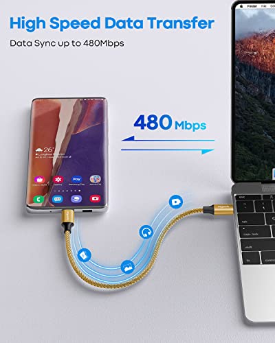 etguuds USB C to USB C Cable 1ft, 2-Pack 60W C to C Cable Fast Charging | for iPhone 17 16 15 Pro Max Plus Air, Samsung Galaxy S26 S25 S24 S23, USBC iPad MacBook Charger Cord Type C, Pixel, Gold - color: Gold, size: 1ft