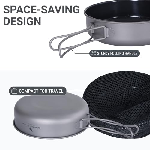 iBasingo 15cm Titanium Non-Stick Frying Pan 700ml Ultralight Skillet with Ceramic Coating & Folding Handle, Portable Hiking Camping Outdoor Cookware for Egg Steak Easy to Store & Clean Ti2062C - color: Ti2062C-15cm 700ml pan