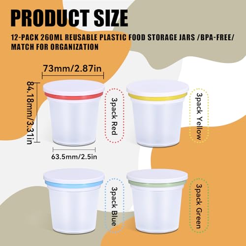 12 Pack 8.8oz Plastic Food Storage Containers with Lids, Small Meal Prep Container Jars for Food, Salad, Soup, Snack, Freezer & Lunch - color: Multicolor (12pcs 8.8oz)