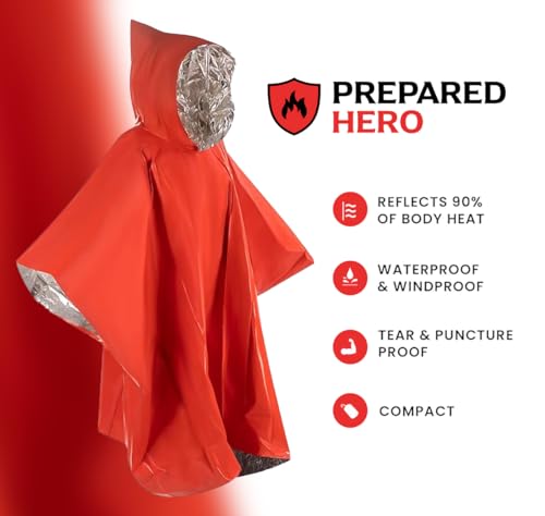 Hero Prepared Survival Tool Poncho for Camping, Heat Insulation
