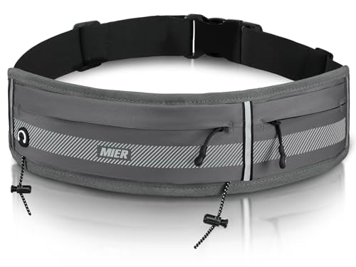 MIER Running Belt for Women & Men, Fanny Pack with Marathon Bib Clip, Gray - color: Gray