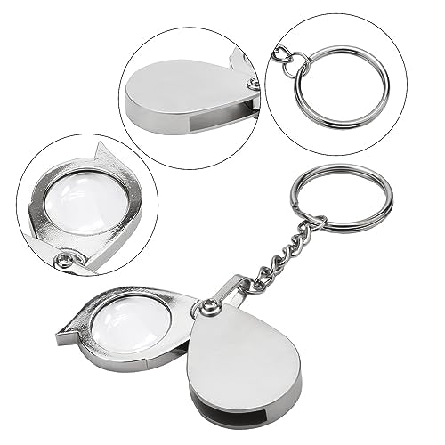 Rongon 10X Pocket Magnifying Glass Small Folding Keychain Magnifier - color: Silver-3pcs