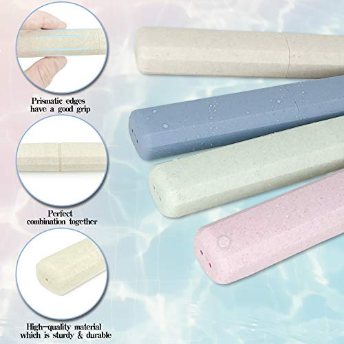 Mulbozy 4 Packs Portable Travel Toothbrush Case, Breathable Plastic Toothbrush Holder for Home, Travel, Business, Camping, School - color: Pink, Blue, Beige, Green, size: 4 Count (7.9 x 1.2 x 0.8 inches)
