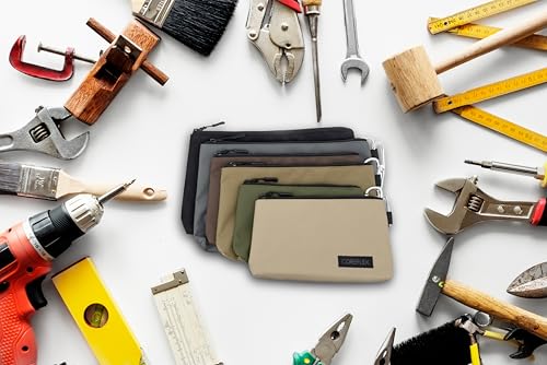 COREFLEX Premium Tool Pouch Zipper Bag, Small Tool Bag, Multipurpose Storage pouch, Heavy duty Flat Bottom Tool bag with YKK Zipper (3 pack Small 8inch) - size: 3 pack Small 8inch Khaki