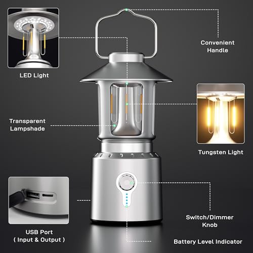 Camping Lantern Rechargeable, Telescopic 8000mAh Camping Light - color: Silver