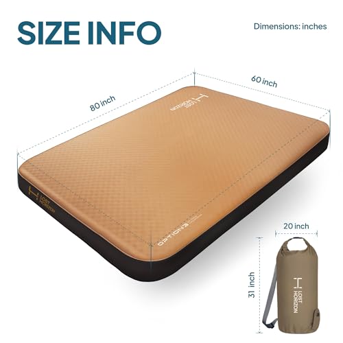 Lost Horizon Option3 Self-Inflating Foam Camping Mattress, Queen, 4.5" - color: Brown, size: Queen, style: with Pump