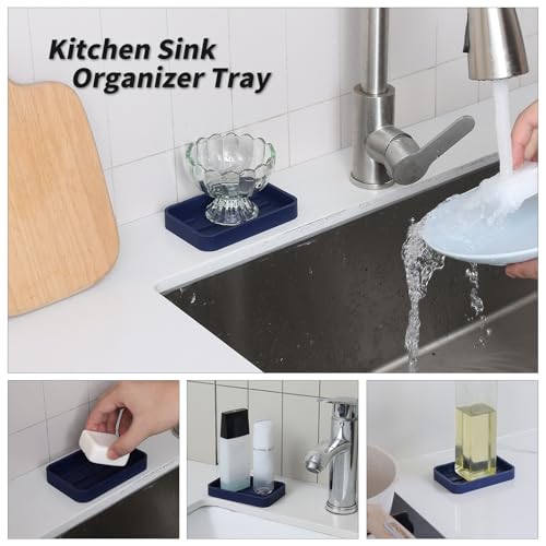 MicoYang Silicone Kitchen Sink Organizer Tray for Multiple Usage,Easy Clean Sponges Holder for Kitchen Bathroom Counter or Sink,Dish Soap Dispenser,Scrubber,Bottle,Cup Navy Blue 4.9”x 3.2” - color: Navy Blue, size: 4.9" x 3.2" x 0.7"