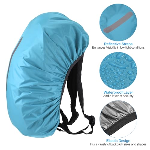PATIKIL Waterproof Backpack Rain Cover, Non-Slip Backpack Cover with Vertical Reflective Strap Stay Dry for Hiking, Camping, Hunting - color: Light Blue, size: Small