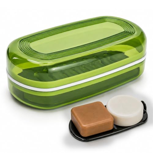 AIDIMMING Shampoo Bar Holder & Large Travel Soap Case with Drain Tray | Shampoo bar travel case for shampoo and conditioner bars set or one 10 oz soap bar, with a removable drain tray (Green) - color: Green-large, size: Large