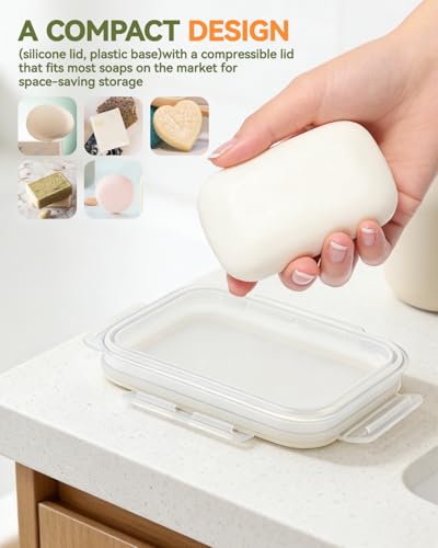 Compact Leakproof Silicone Travel Soap Case, Compressible Bar Soap Holder for Travel with Clear Design, Portable Soap Container for Gym, Camping & Home