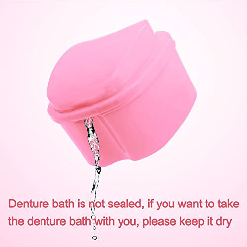 Keedolla Denture Cleaning Case Orthodontic Dental Retainer Container,Denture Holder Case Retainer Soaking Cups for Travel, Camping, Office - Pink - color: Pink