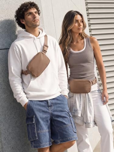 ODODOS Unisex Mini Belt Bag with Adjustable Strap Small Fanny Pack for Workout Running Traveling Hiking, Brown - color: Brown
