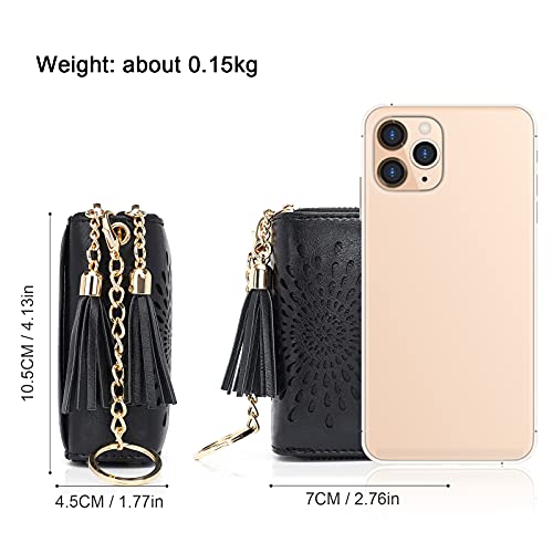 APHISON RFID Credit Card Holder Zipper Card Case Keychain Small Wallet for Women 1942-2 BLACK - color: B-BLACK-2（double zip）