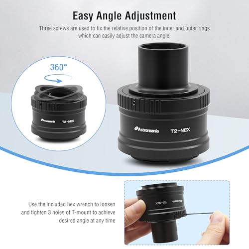 Astromania T T2 Lens Mount Ring and T Adapter for Sony-NEX Cameras System | Black Anodized Aluminum,Include Hex Wrench,T-Mount Set Designed for Mirrorless Cameras,Achieve Astrophotography with T Thread - size: T-Mount Set for Sony-NEX