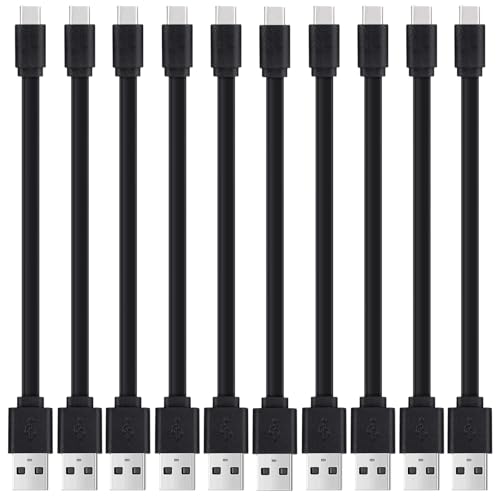 1ft Flat USB A to USB C Cable, Short Fast Charging Cord 10-Pack, Black - color: Black, size: 1 Foot