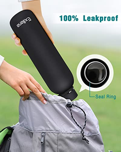 Exllena Slim Insulated Water Bottles for Travel 25oz with Clip, Double Wall Vacuum Stainless Steel Water Bottle Keeps Drinks Cold 24 Hrs/Hot 12 Hrs, 100% Leakproof, BPA Free(Black) - color: Black, size: 25.4 Ounces