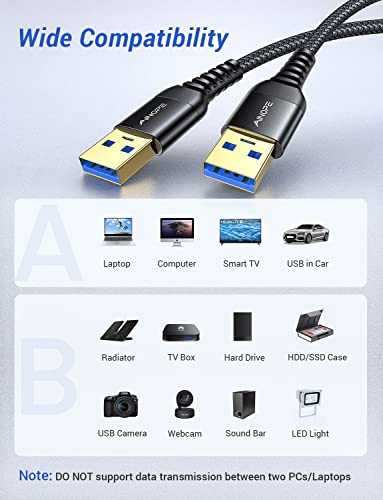 AINOPE USB to USB Cable, 3.3FT*1Pack USB 3.0 A to A Male to Male Cable [Never Rupture] Double End Type A Cord for Data Transfer, Compatible with Hard Drive Enclosures, Laptop Cooler, KVM, DVD Player - color: Black, size: 3.3FT