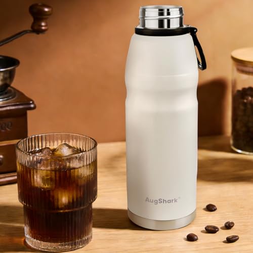 20oz Vacuum Insulated Stainless Steel Thermoses with Foldable Handle & Leakproof Lid, Slim Travel Coffee Cup for Hot/Cold Drinks, Fits Car Cup Holders - color: White-27oz