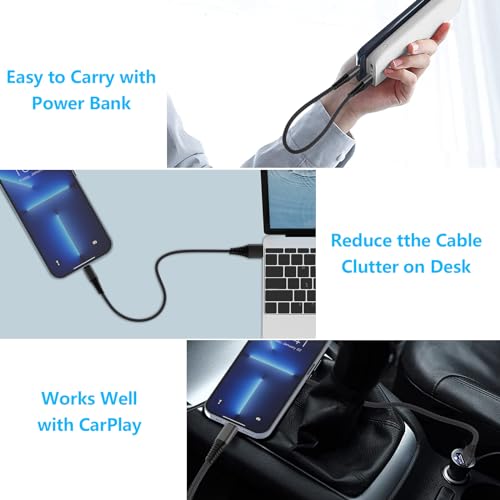[Apple MFi Certified] Short iPhone 17 Charging Cable for PowerBank, 3Pack 8 Inch USB-A to Type-C USB-C Charger Cord for iPhone Nylon Braided Fast Charging Data Syncing Cable for iPhone/iPad/Airpods - color: Black 3Pack