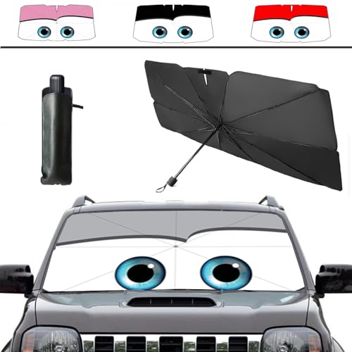 Windshield Sun Shade 2025 Car Accessories 100% Blackout Car Front Windsow Shades Umbrella Automotive Sun Visor Block Heat Insulation Protection (Gry Eyes) - color: Grey