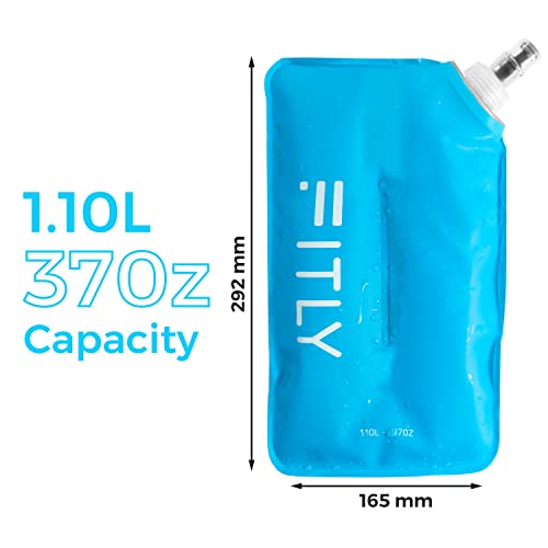 FITLY Soft Flask - Shrink As You Drink Soft Water Bottle for Hydration Pack - Folding Water Bottle Ideal for Running, Hiking, Cycling, Climbing & Rigorous Activity - color: Blue, size: 37 Ounces